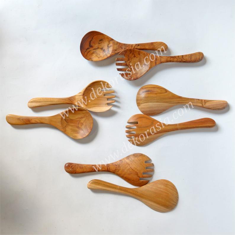 Teak Wooden Spoon and Spork - Round Type - Length 12.2 Inches | Kitchenware | Free Shipping